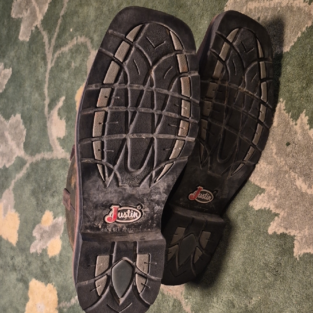 Justin Boots Brown Leather Cowboy Boots with Embroidered Shaft Steel Toe - Picture 6 of 9